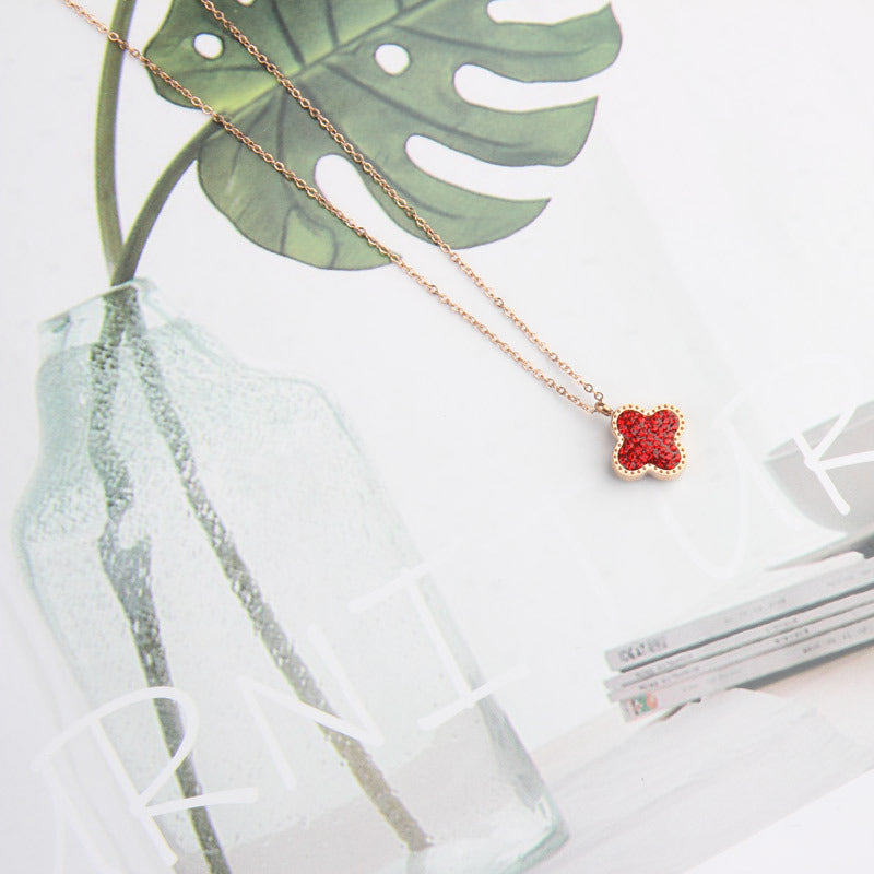 Crystal Reversible (Red & Black) Clover Necklace