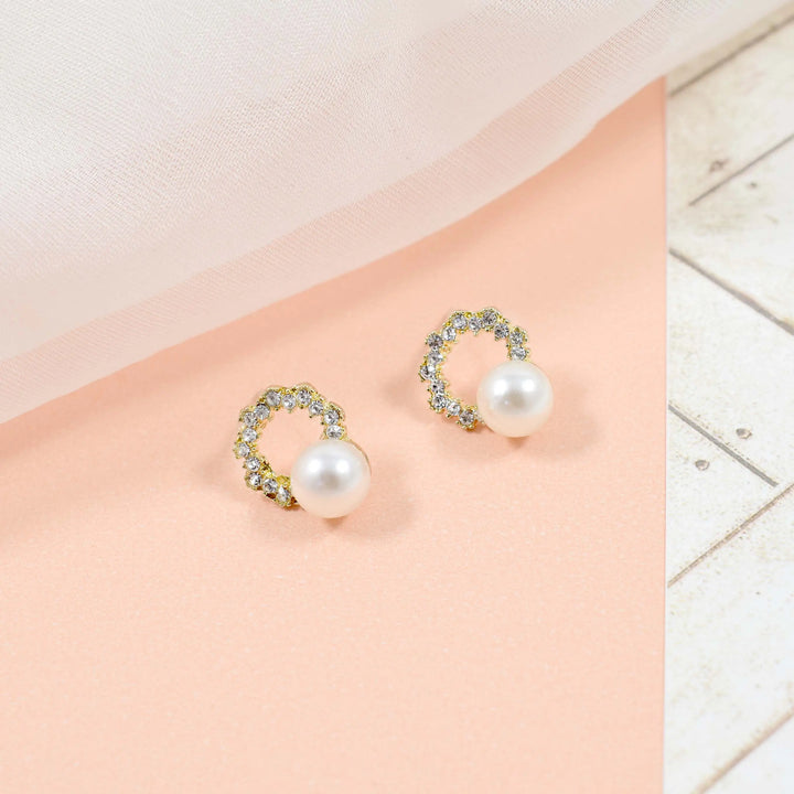 Crystal hoop pearl charm earrings