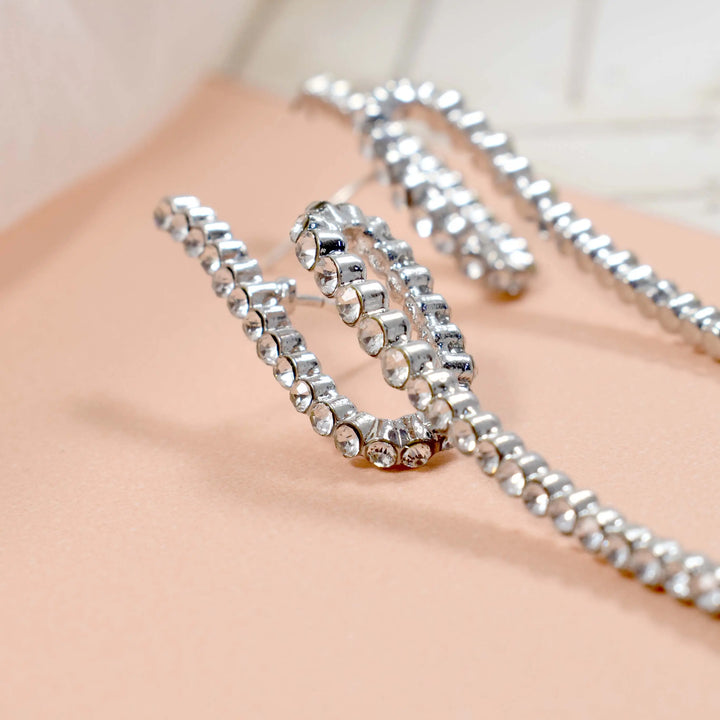 Crystal loop and twisted silver earrings