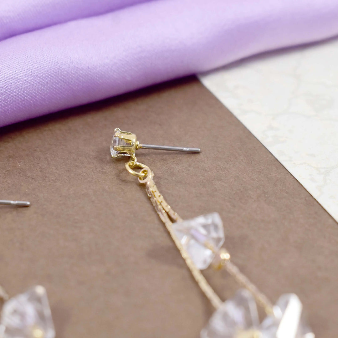 Crystal tassel long gold earrings
