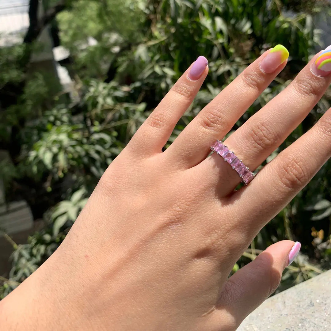 Cubic Pink Sapphire Tennis Ring