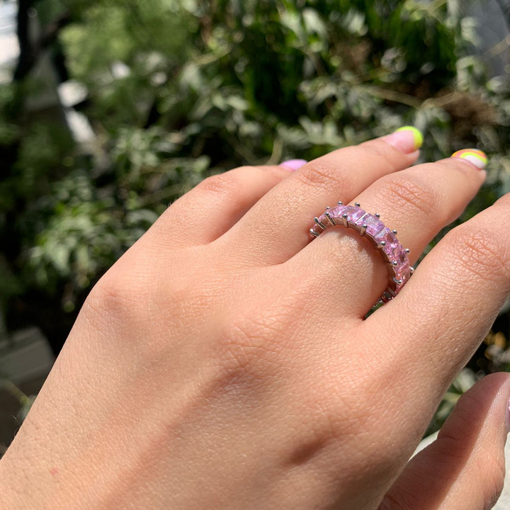 Cubic Pink Sapphire Tennis Ring