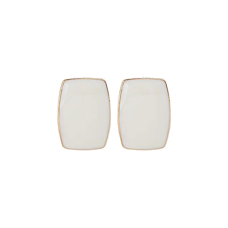 Curved White Shine Gold Lined Studs Earrings