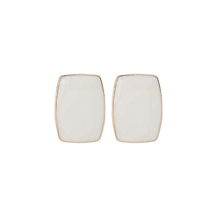 Curved White Shine Gold Lined Studs Earrings