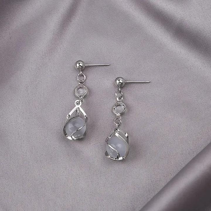 Cute Silver Opal Drop Earrings