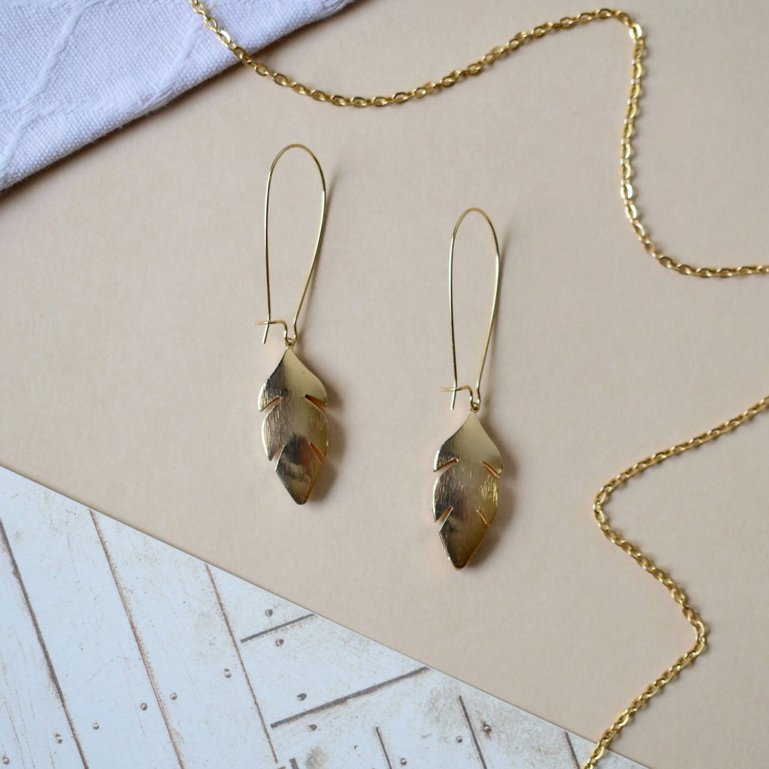 Leaf Drop Gold Earrings