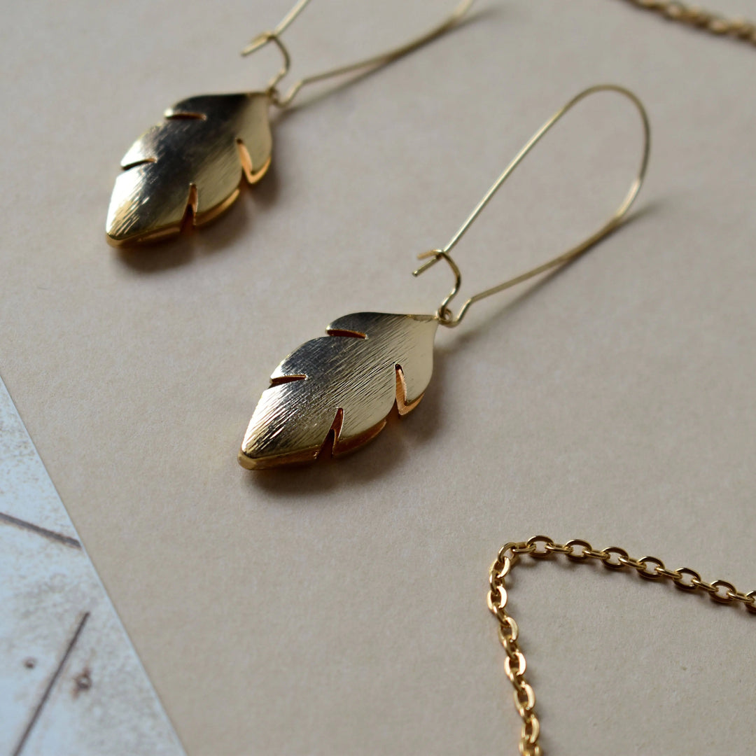 Leaf Drop Gold Earrings