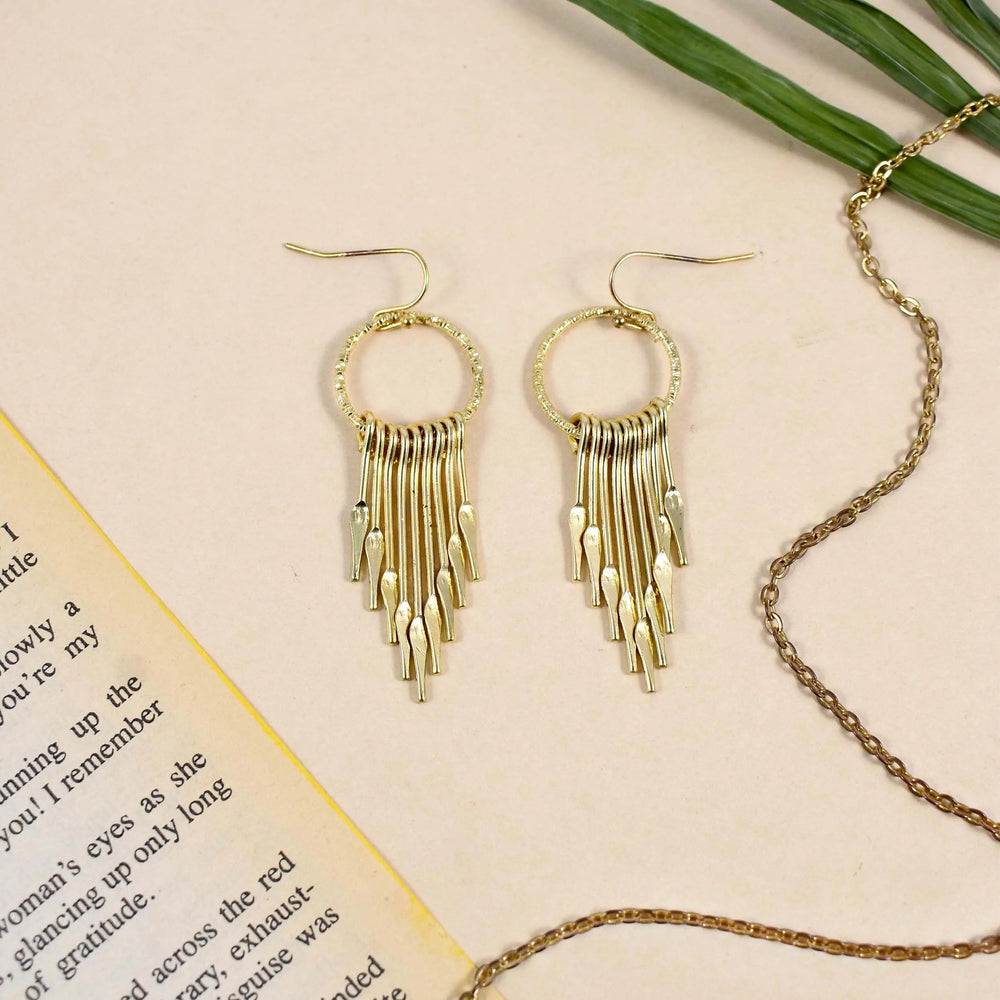 Dangling Gold Round Tassel Drop Earrings