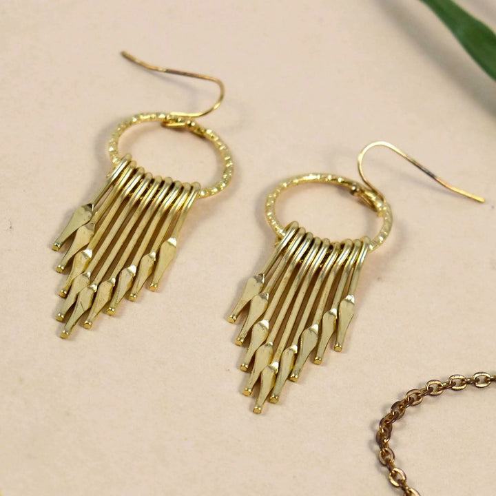 Dangling Gold Round Tassel Drop Earrings