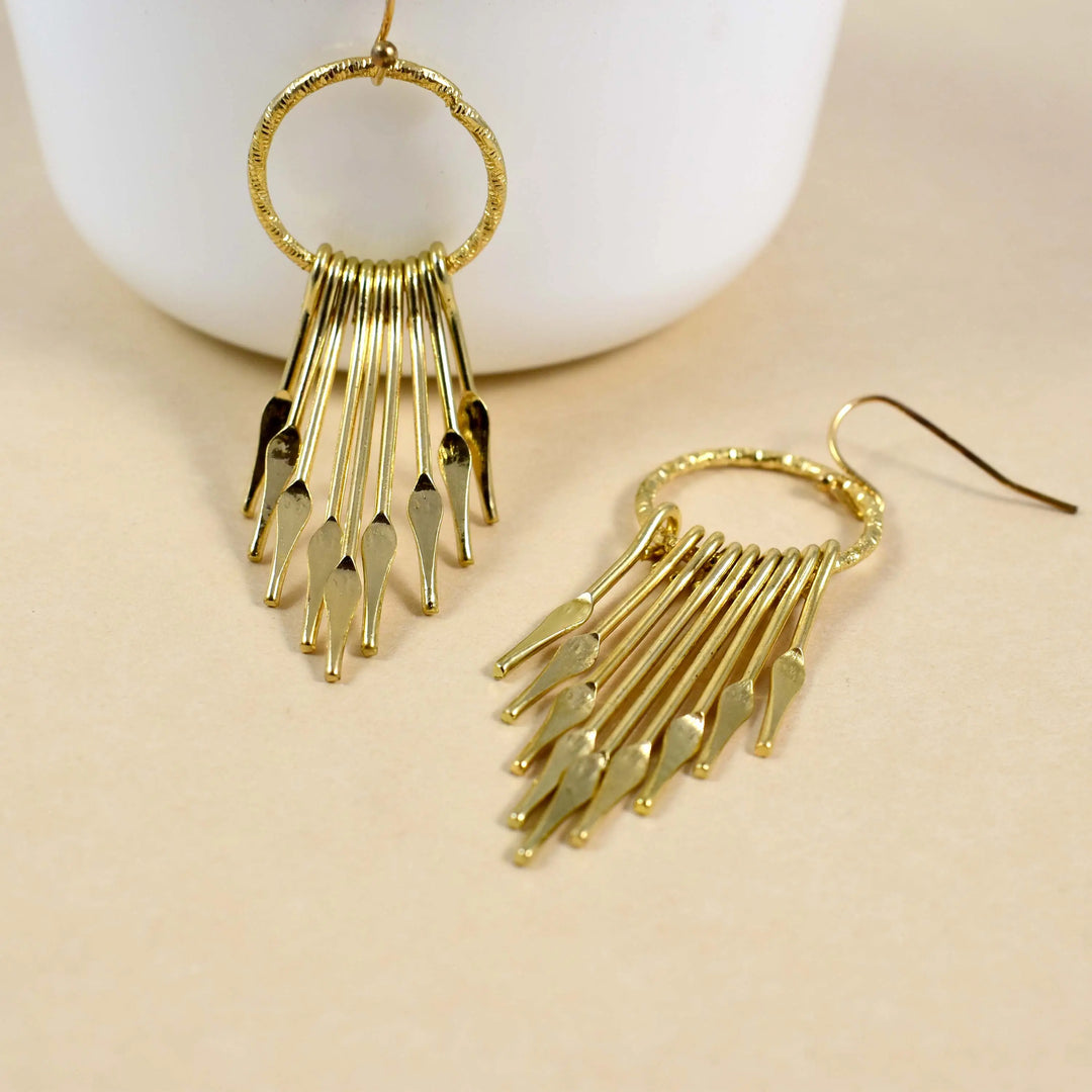 Dangling Gold Round Tassel Drop Earrings