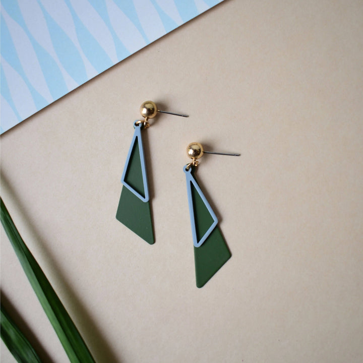 Double Geometric Triangles Earrings