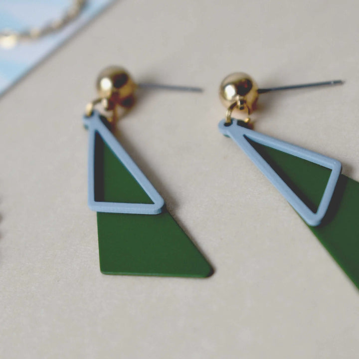 Double Geometric Triangles Earrings