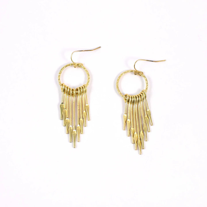 Dangling Gold Round Tassel Drop Earrings