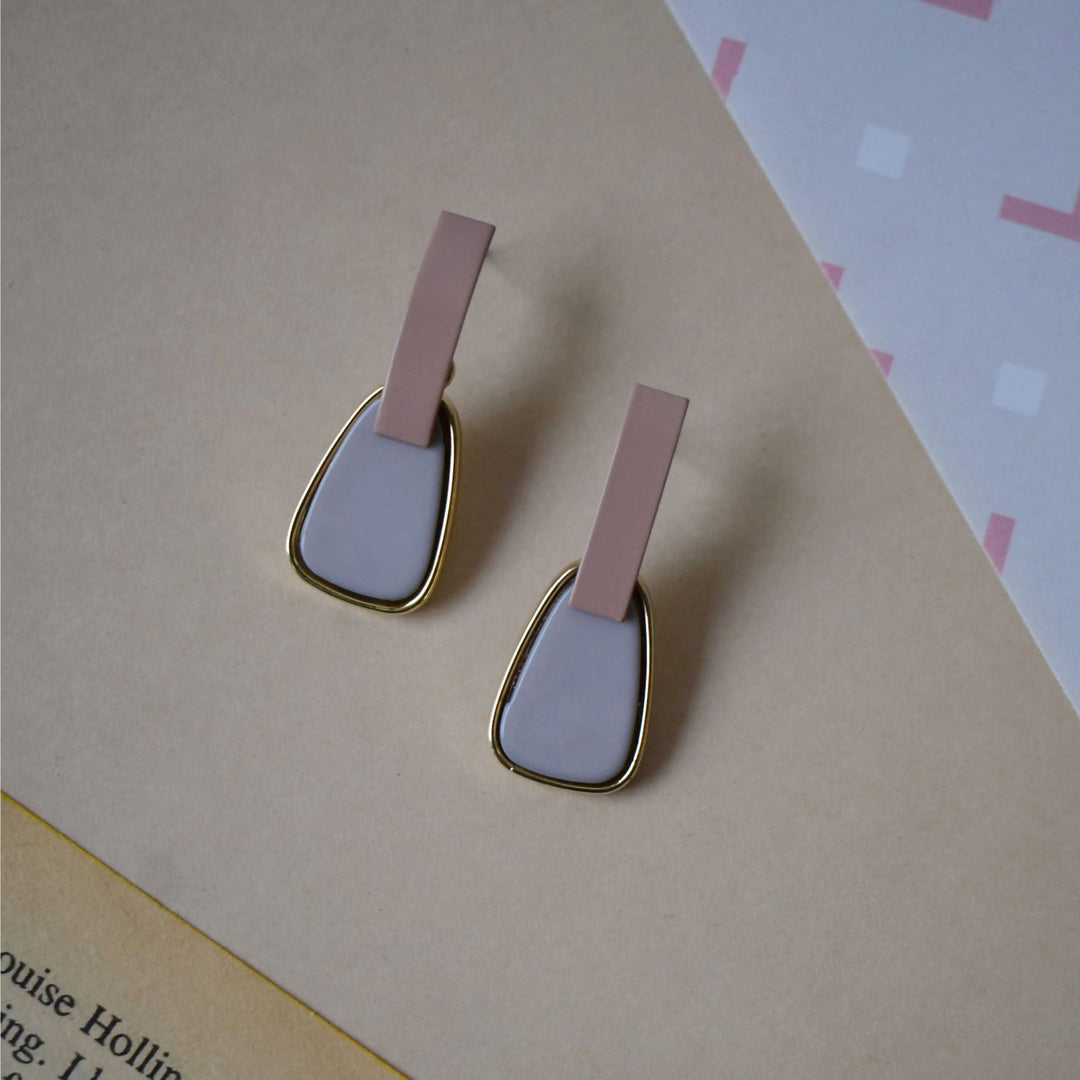 Vintage Statement Minimalist Earrings Pink and Grey