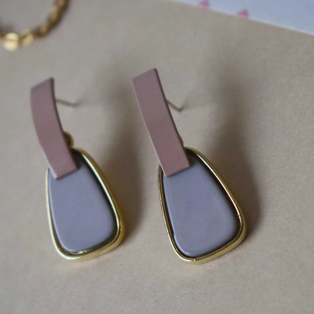 Vintage Statement Minimalist Earrings Pink and Grey