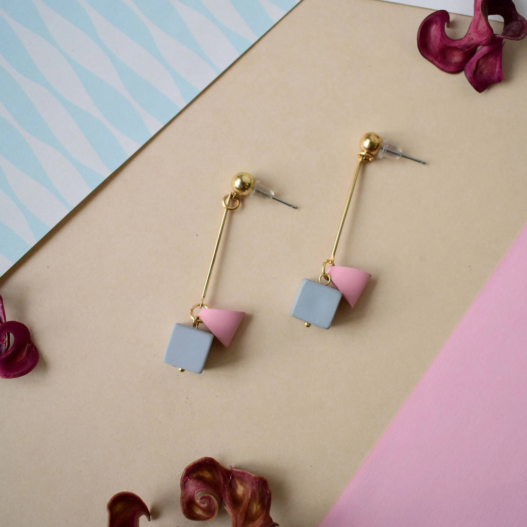 Acrylic Square Pastel Drop Earrings Pink and Blue