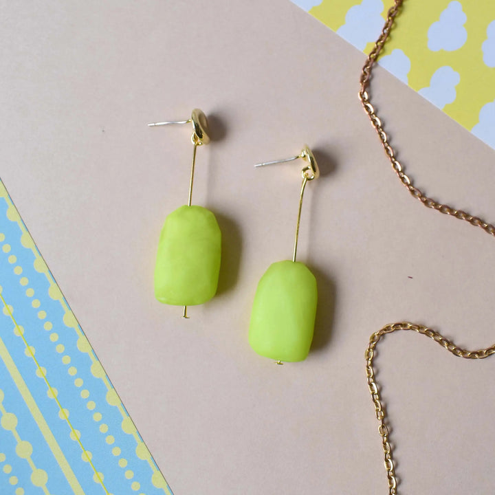 Neon Green Drop Geometric Earrings