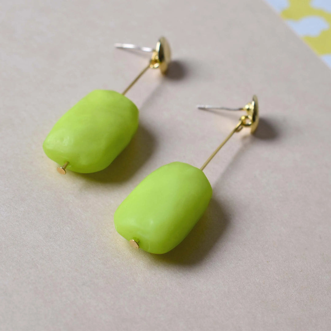 Neon Green Drop Geometric Earrings