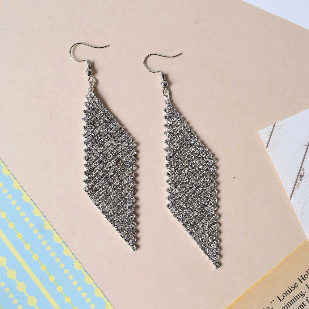 Rhinestone Long Tassel Drop Earrings