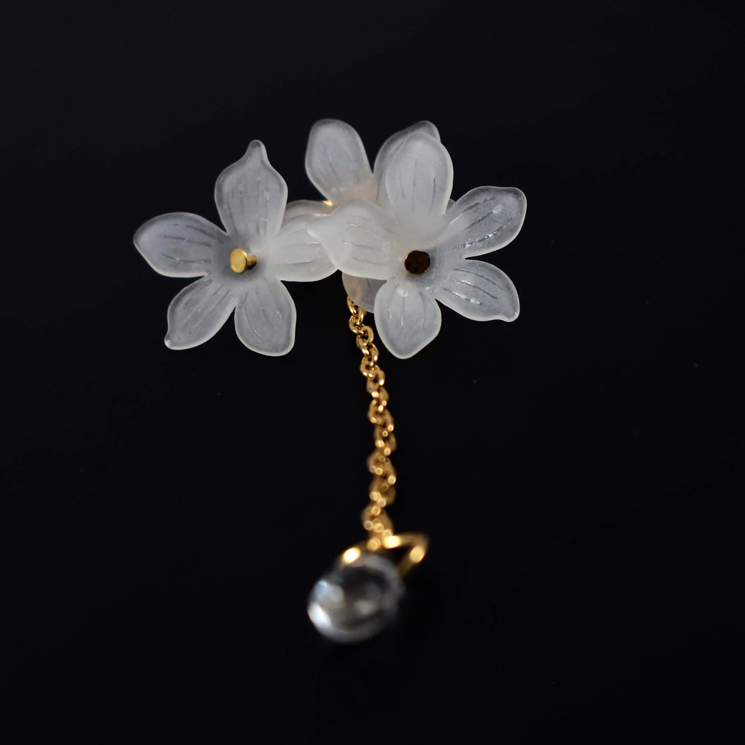 White Acrylic Periwinkle Flower Drop with Opal Crystal Earrings