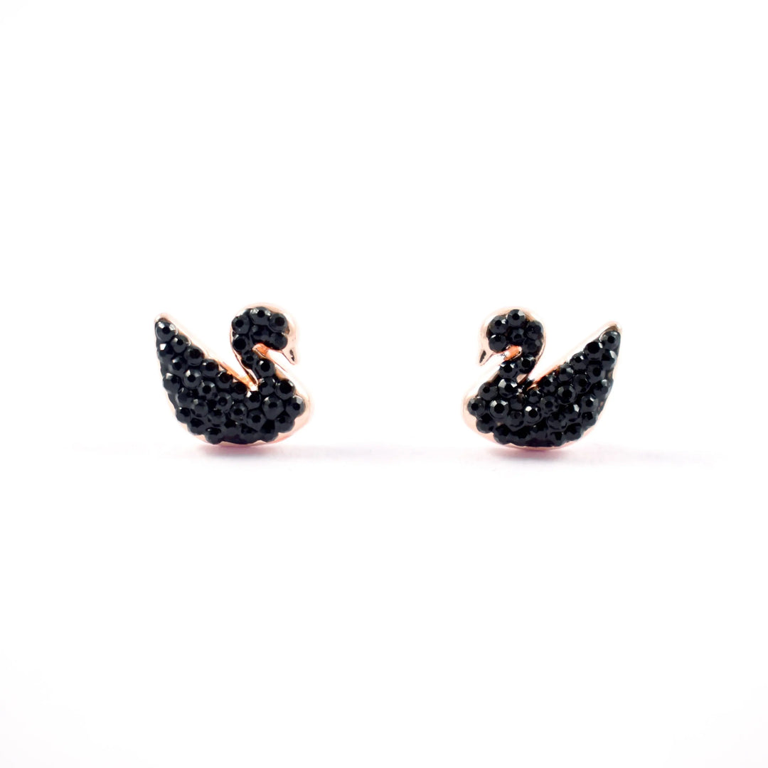 Shinning Swan Stud Earrings - Black