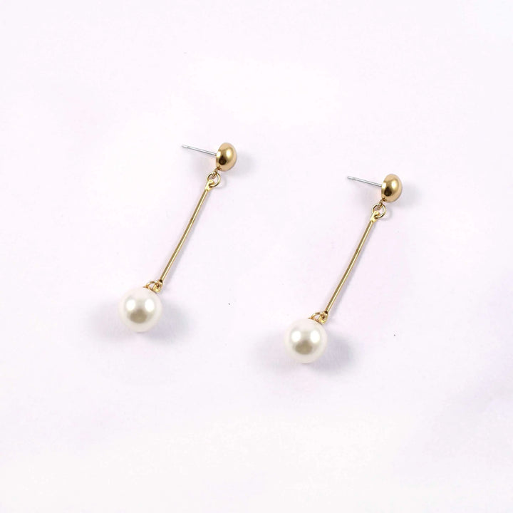 Pearl Long Tassel Bar Drop Earring - Gold