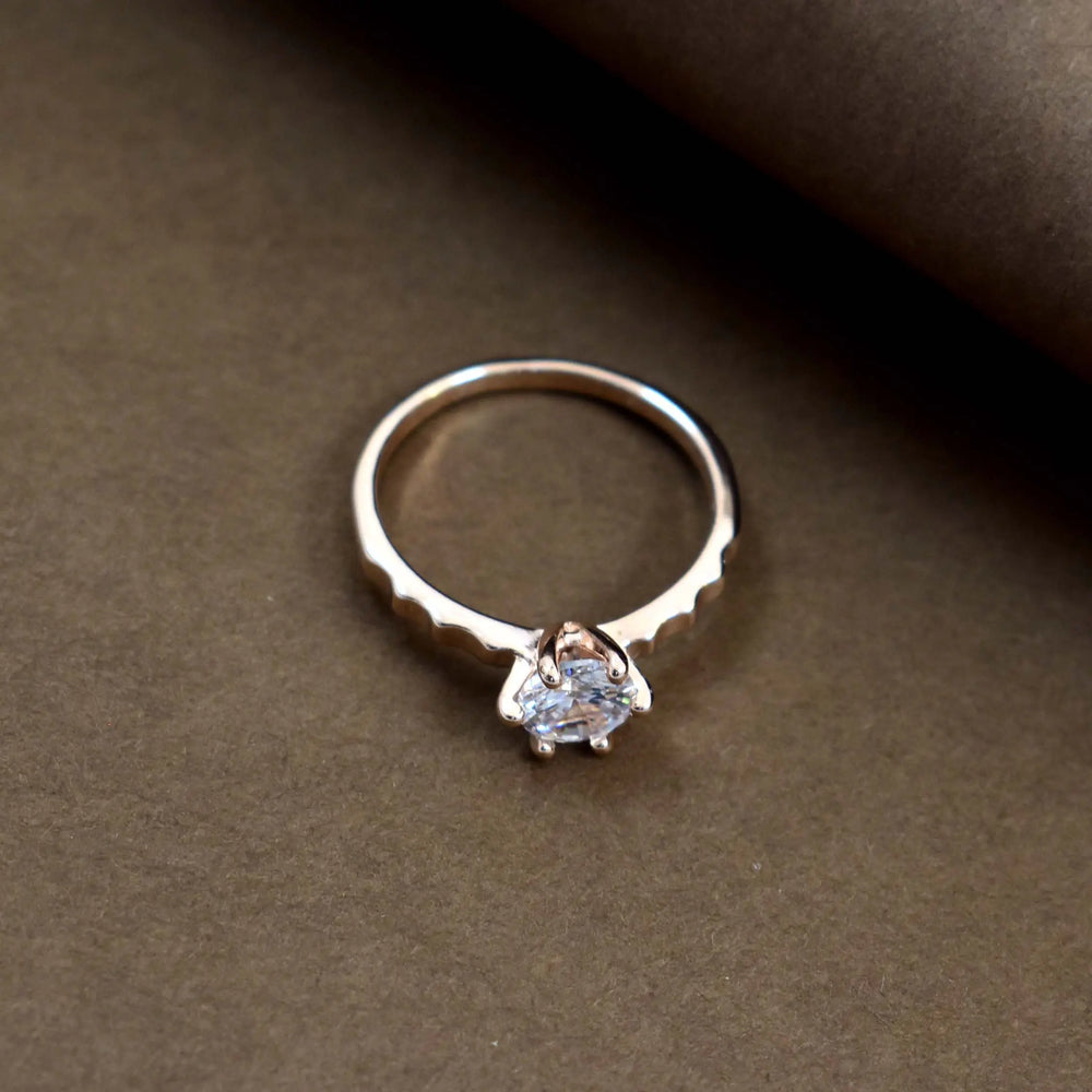 Multiple indent crystal rose-gold ring