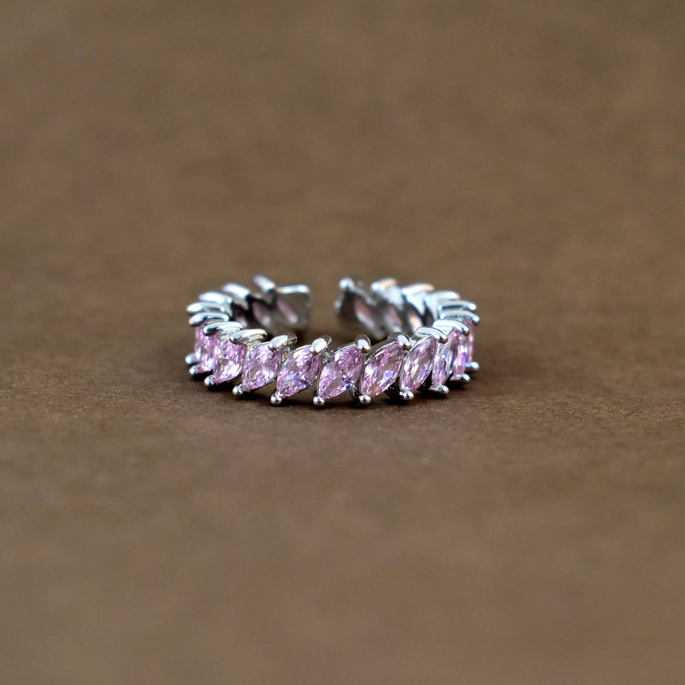 Blush pink leaf silver tennis ring