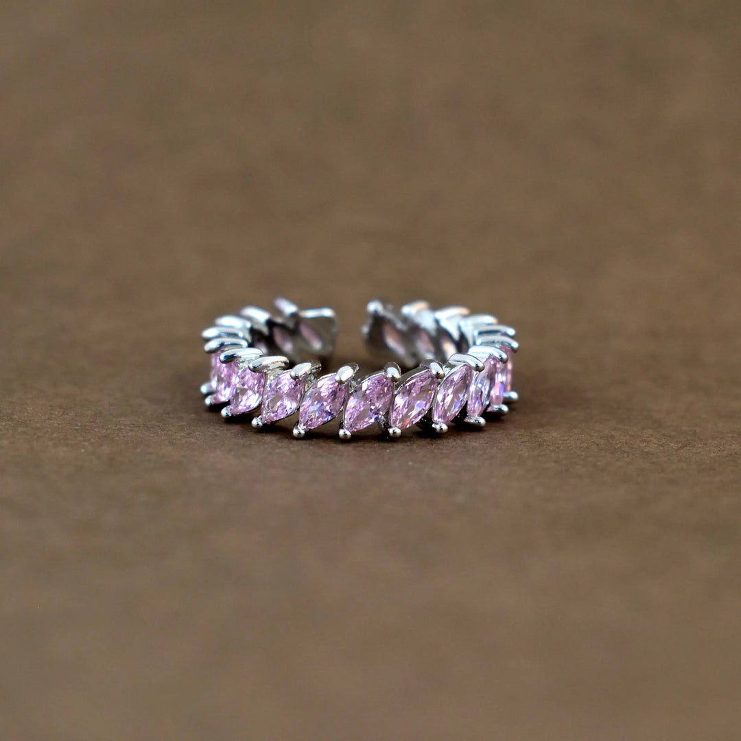 Blush pink leaf silver tennis ring