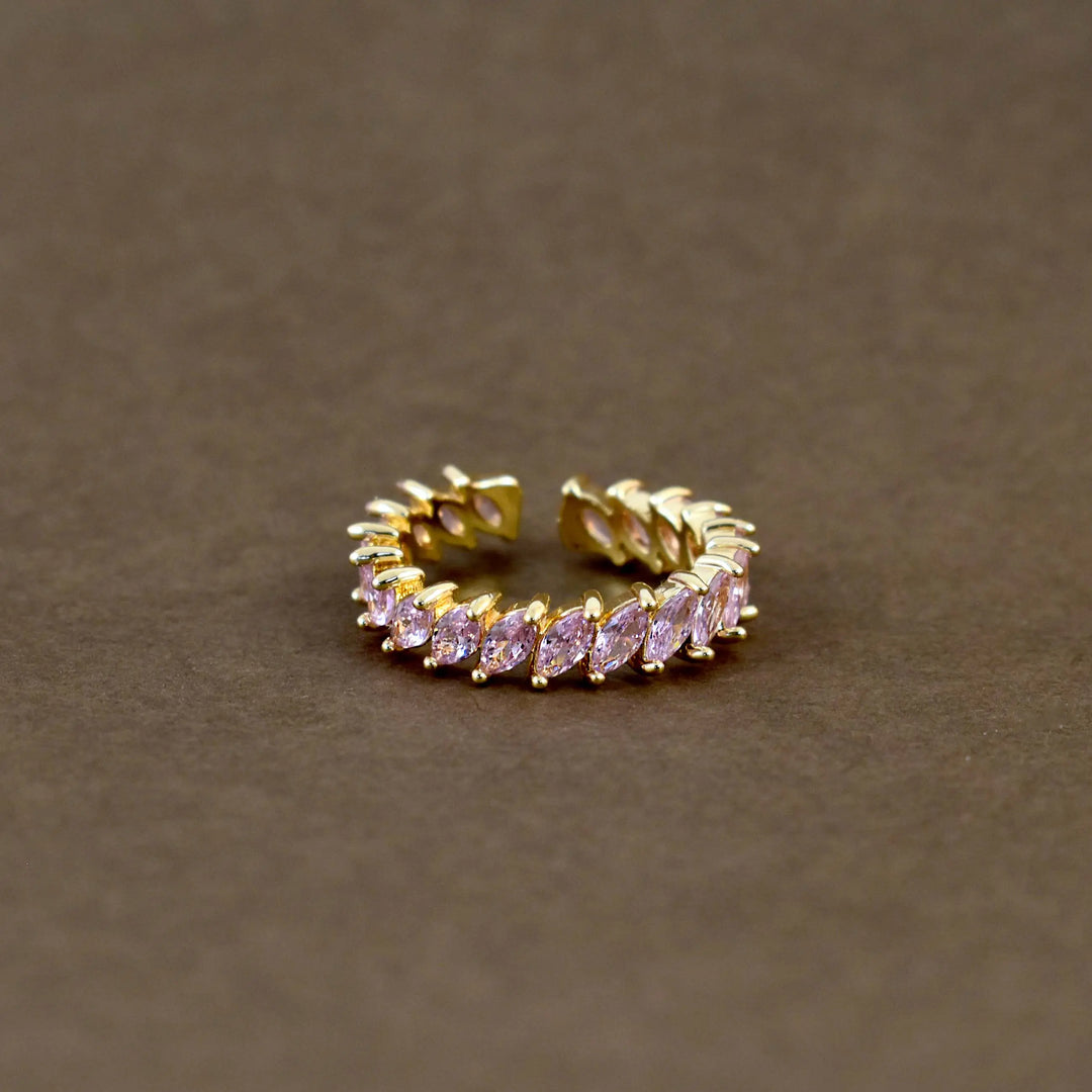 Pink leaf gold tennis ring