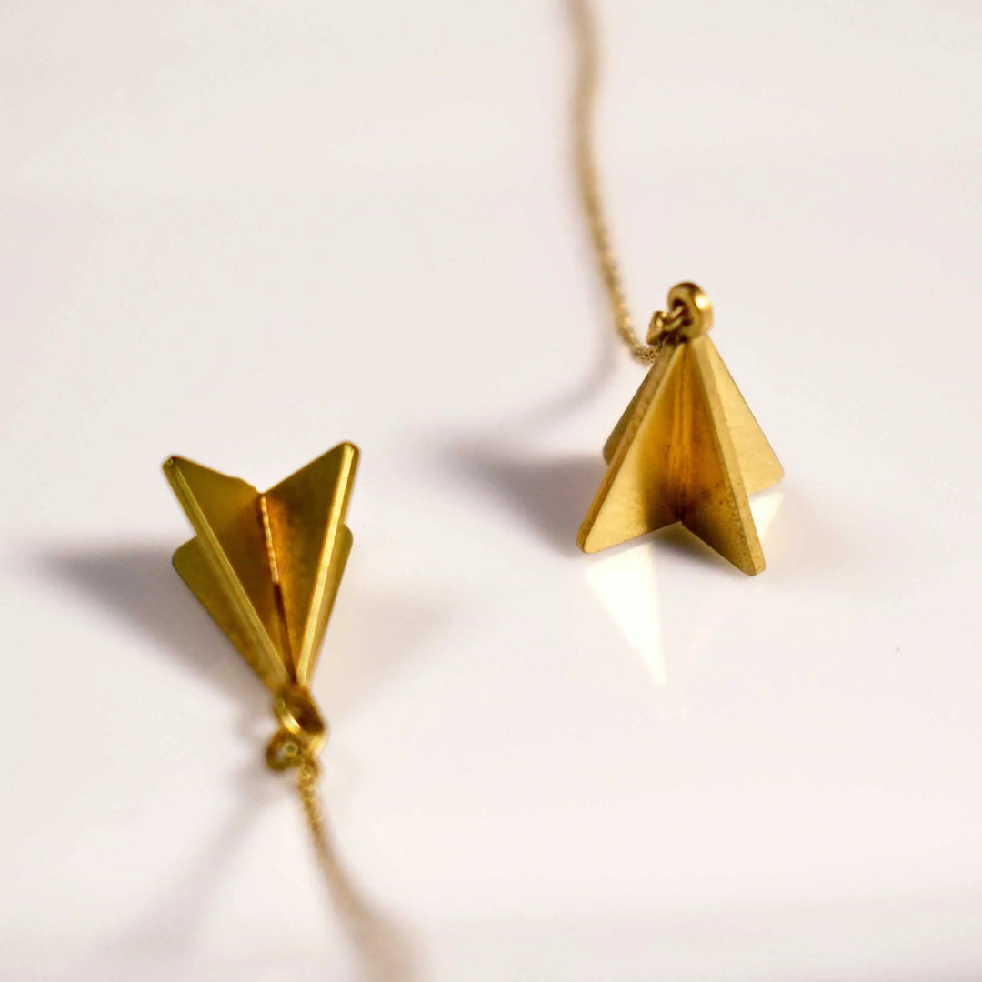 Pyramid Threader Pull-out Drop Earrings - Gold