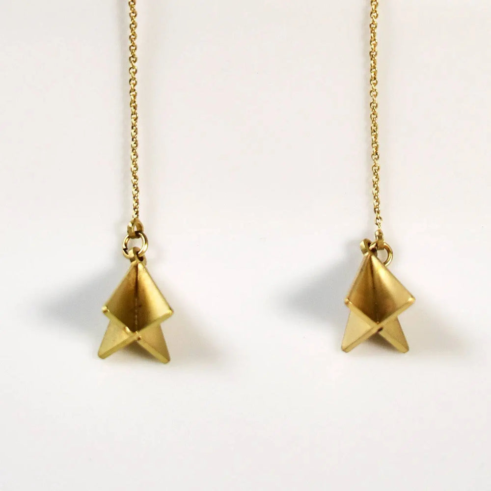 Pyramid Threader Pull-out Drop Earrings - Gold