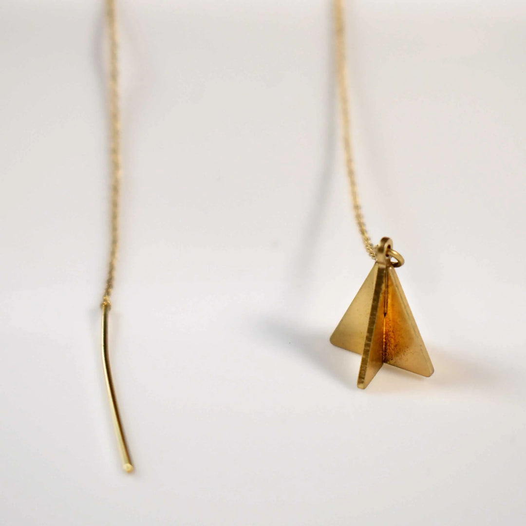 Pyramid Threader Pull-out Drop Earrings - Gold