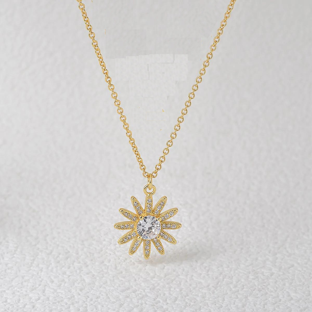 Daisy Flower Crystal Necklace - Gold