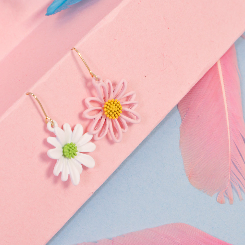 Daisy Pink & White Flower Earrings