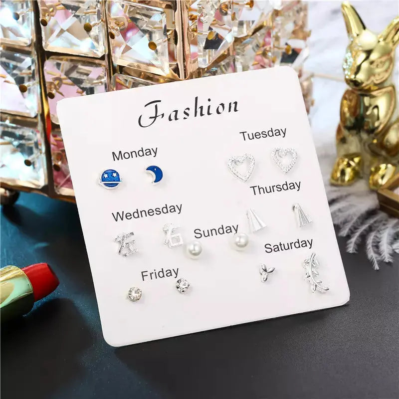 "Dazzle" Weekly 7 Stud Earrings Set