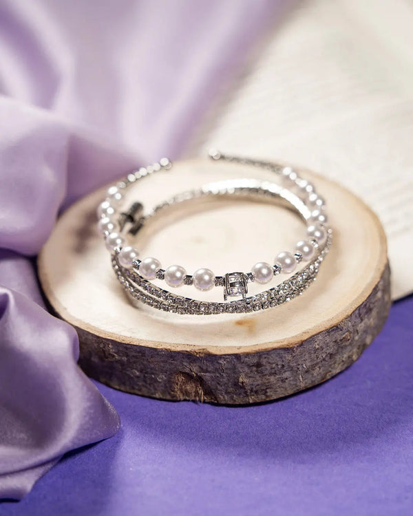 Dazzling Stackable Diamonds Cuff bracelet (Set of 2) - Silver