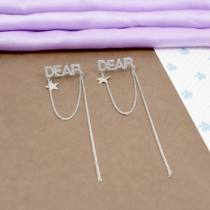 Dear star adornment long loop and dangle earring silver