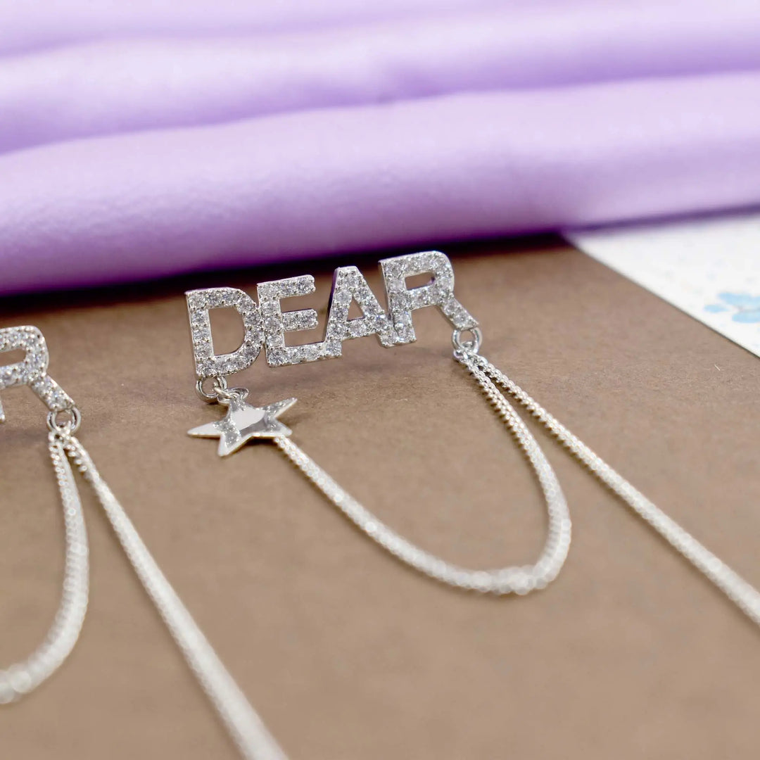 Dear star adornment long loop and dangle earring silver