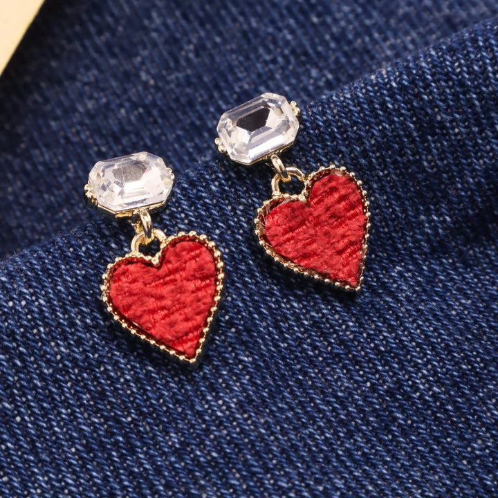 Diamond Red Heart Pretty Earrings