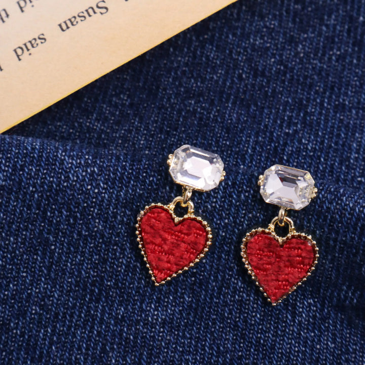 Diamond Red Heart Pretty Earrings