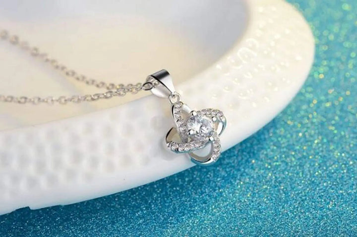 Diamond Twister Flower Necklace - Silver