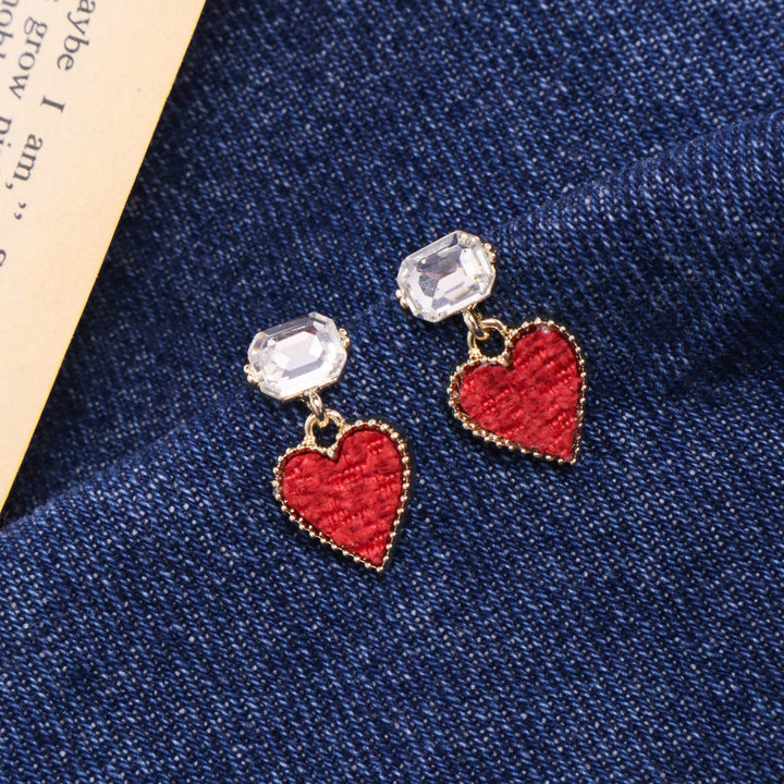 Diamond Red Heart Pretty Earrings