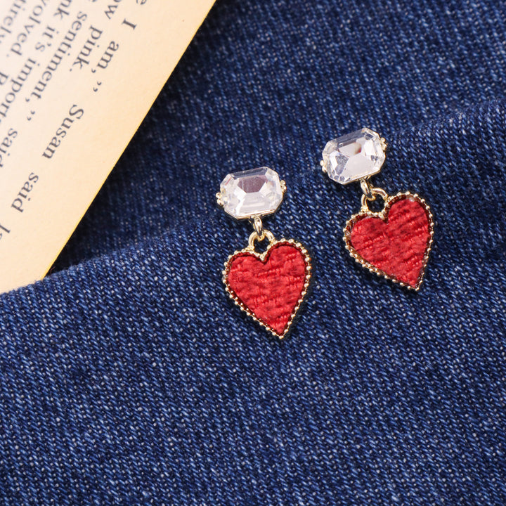 Diamond Red Heart Pretty Earrings