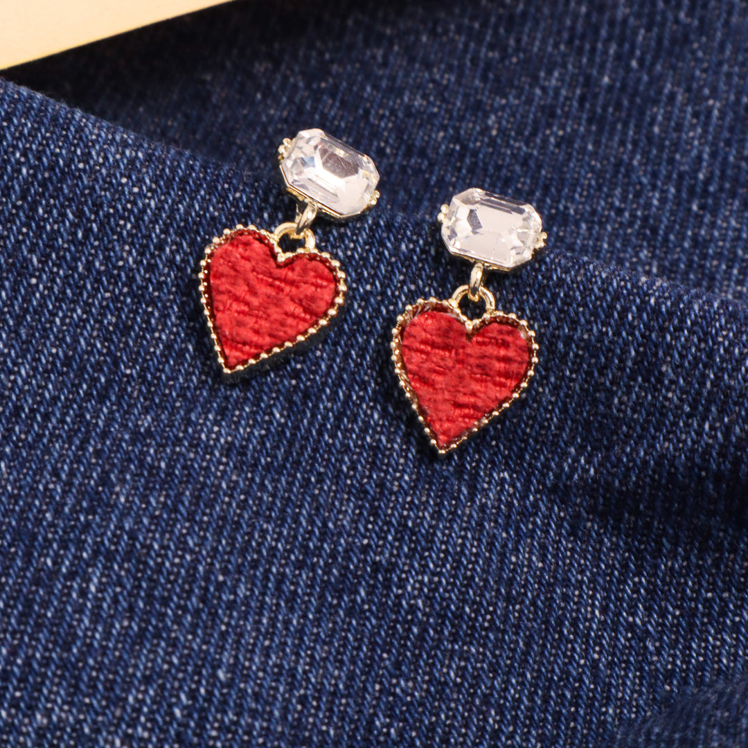 Diamond Red Heart Pretty Earrings