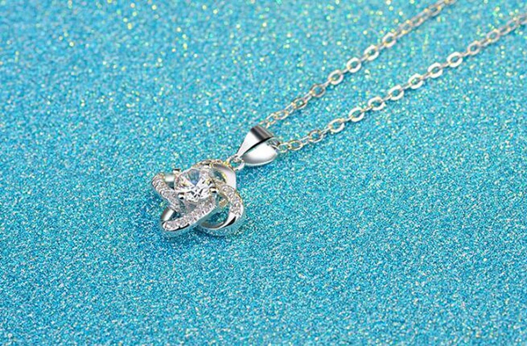 Diamond Twister Flower Necklace - Silver