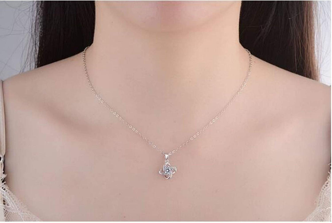 Diamond Twister Flower Necklace - Silver