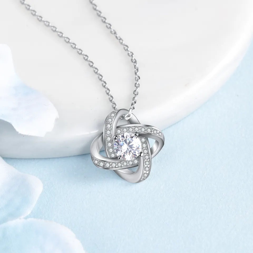 Diamond Twister Flower Necklace - Silver