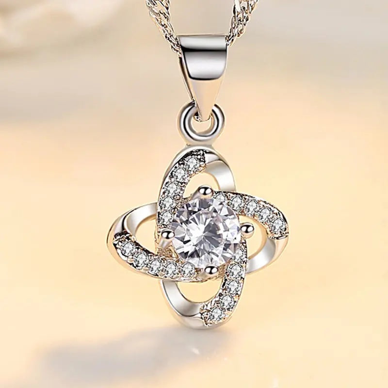 Diamond Twister Flower Necklace - Silver