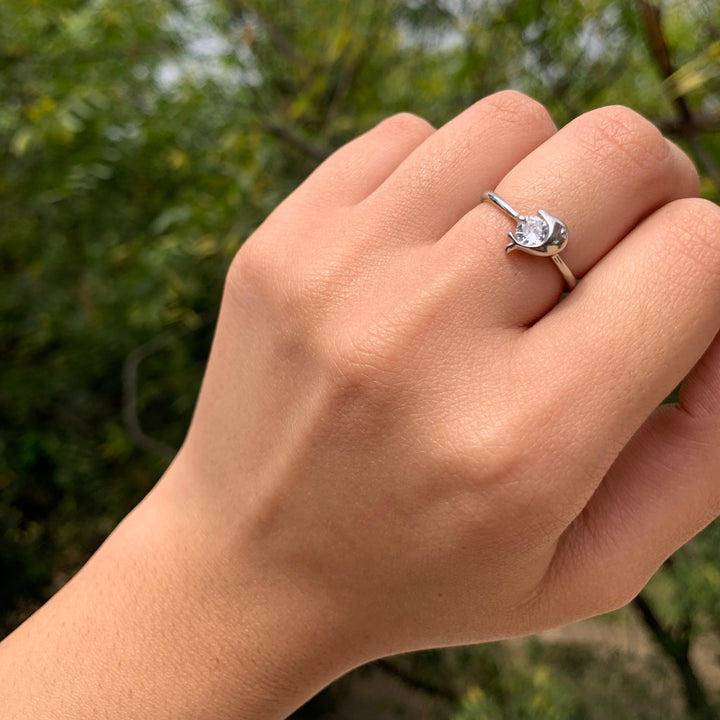 Dolphin Crystal Ring - Silver